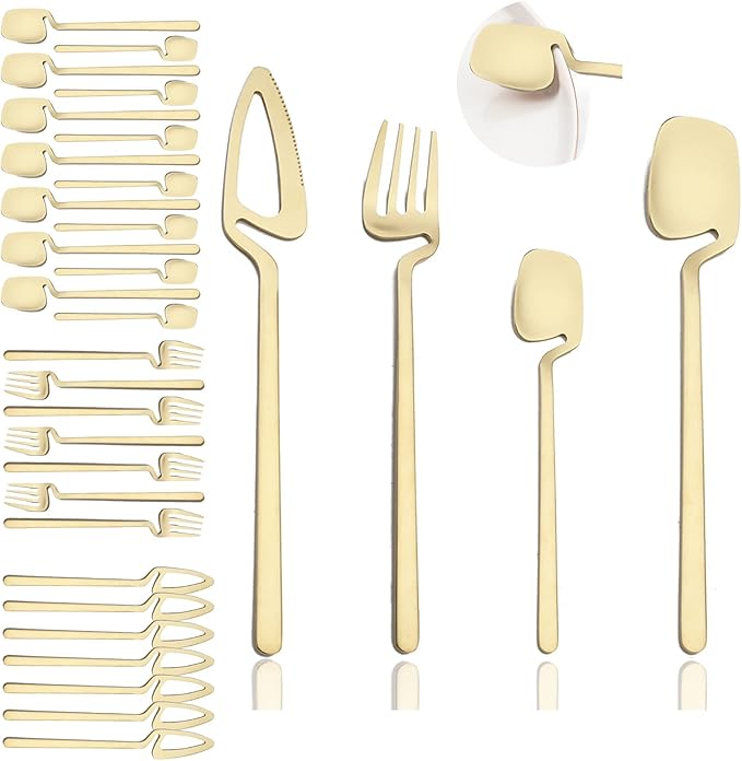JASHII Flatware Set 32-piece Silverware Set Matte Finished Cutlery Set Service for 8 Include Knife/Fork/Spoon/Coffee spoon Dishwasher Safe (Champagne Gold)