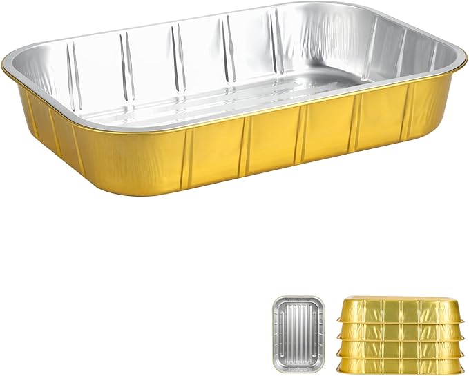 Aluminum Foil Pans,9x13,Heavy Duty Aluminum Pans, Disposable Aluminum Pans,Gold Foil Pans, Deep Container for Heating, Baking, Cooking, BBQs, Parties,Storing,Catering,118oz (5 Pack)