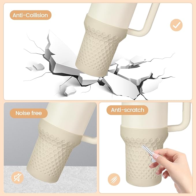 Silicone Boot for Stanley, Cup Bottom Protector Sleeve Accessories for Stanley Quencher H2.0 FlowState Tumbler 40oz / Adventure Quencher Tumbler 40oz (Cream)
