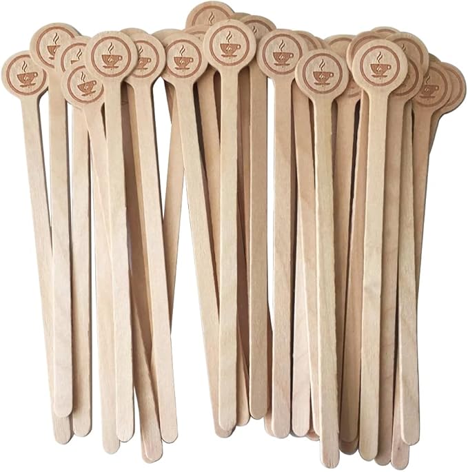 Coffee Stirrers Stir Sticks Wooden Beverage Mixer with Round Ends,Disposable Environmentally Friendly Biodegradable Cafe Grade Beverage Stir Sticks for 6 Inch Coffee Milk Cocktail Tea (100)