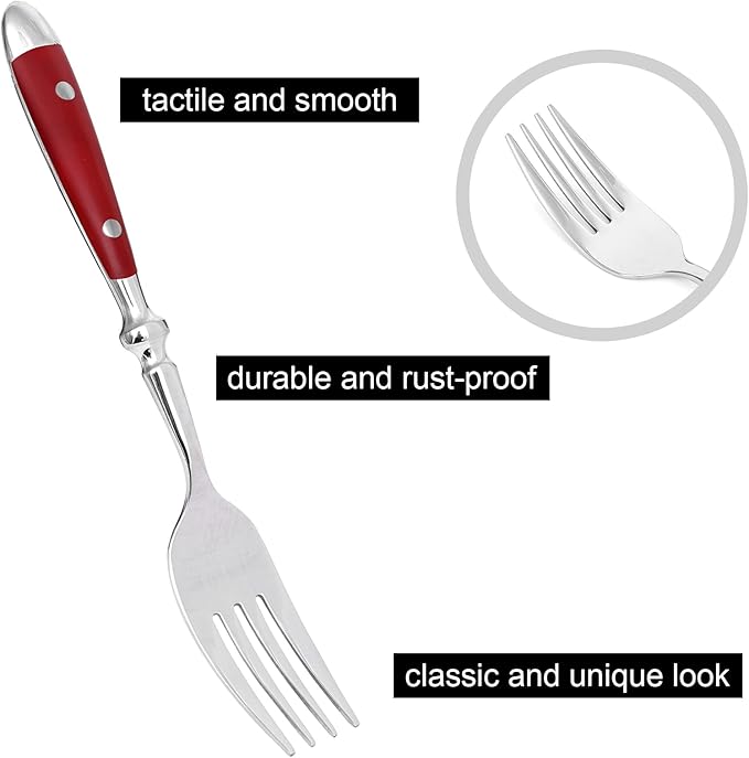 Retro 20-Piece Silverware Set, 304 Riveted Stainless Steel Flatware Set, Vintage Cutlerywith Red Bakelite Handle, Dishwasher Safe| Service for 4