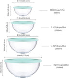 Glass Mixing Bowls with Lids Set, 8 Pieces Glass Salad Bowl Set with Lids(0.6QT,1.1QT,2.2QT,4QT) High Brosilicate Microwave Bowls for Kitchen Baking, Great Gift