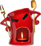 Chocolate Fondue Mug with Attitude - Ceramic Melting Cup with Fork, Candle Warmer - Perfect for Date Night, Dessert, Family Fun (Red)