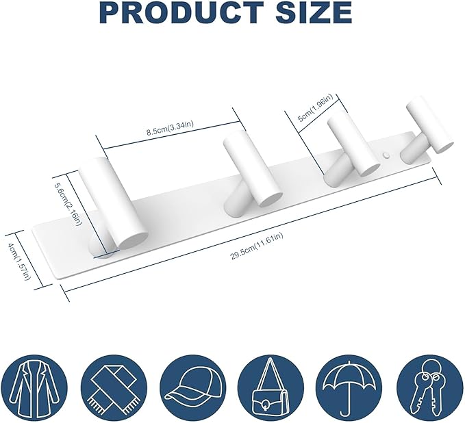 VAEHOLD Hat and Coat Wall Mount Rack - Hooks for Robes, Bags, Keys, and Towels - Bathroom Towel Hanger Organizer (White, “T“ Shape 4 Hooks 2 Pack)