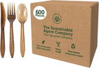 Sustainable Agave Co - Agave Fiber Cutlery Set - 200 pcs/each (600pcs total) - Plant-Based, Made With Upcycled Materials - Bulk Brown Forks, Knives Spoons Variety Pack