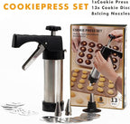 Stainless Steel Cookies Press, Cookies Press for Baking,Cookie Press Gun Kit with 13 Cookie Discs and 8 Piping Tips for DIY cake Maker Decorating Baking Supplies