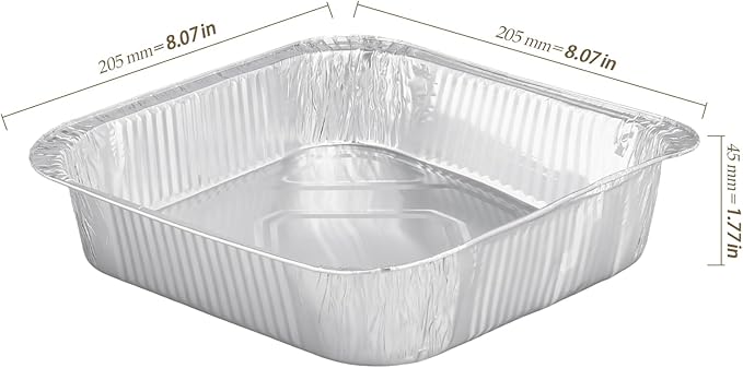 50 Pack 8x8 Inch Square Aluminum Baking Pans, Heavy Duty Disposable Foil Pans for Baking, Cooking, Freezing, Meal Prep