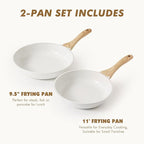 SENSARTE Nonstick Frying Pan Skillets, White Ceramic Coating Omelette Pans, Healthy Cookware Chef's Pan, PTFE & PFAS Free (9.5+11 Inch)