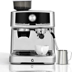 20 Bar Pressure Stainless Steel Espresso Machine with Grinder, 1.5l Removable Water Tank, Milk Frother Steam Wand for Latte and Cappuccino, Adjustable Shot Volume,Silver