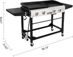 Royal Gourmet GD401C 4-Burner Propane Gas Grill and Griddle Combo with Cover, Griddle Grill Combo with 48,000 BTUs Output for Outdoor Cooking While Camping or Tailgating, Black & Silver