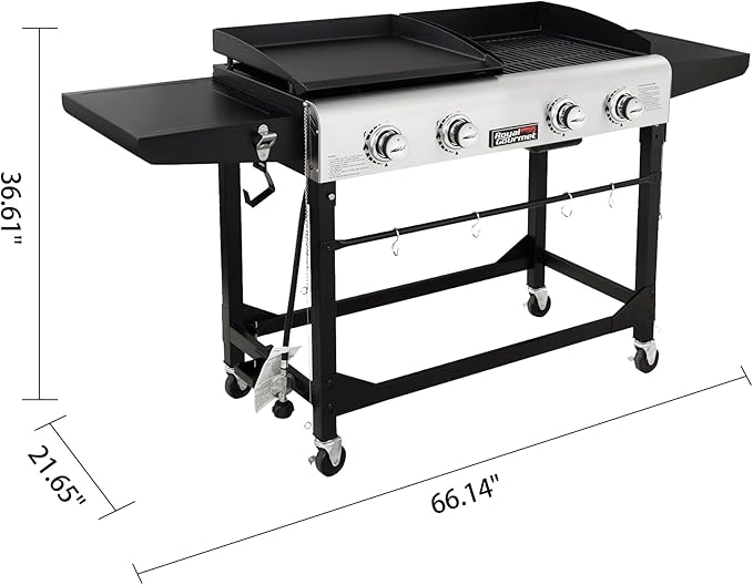 Royal Gourmet GD401C 4-Burner Propane Gas Grill and Griddle Combo with Cover, Griddle Grill Combo with 48,000 BTUs Output for Outdoor Cooking While Camping or Tailgating, Black & Silver