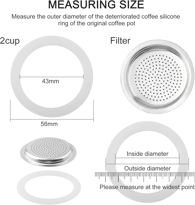 2/3/6/9/12 Cup Gasket & Filter For Stovetop Espresso Coffee Makers, Rubber Seal For Stove Top Coffee Maker Moka Pot, Silicone Gasket Seals, Espresso Machine Replacement Parts(2 cup)