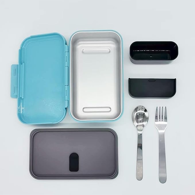 Stainless Steel Bento Box for Adults - Leakproof Microwave Safe Lunch Box for Work, Meal Prep and On the Go with Utensils & Bag (Blue)
