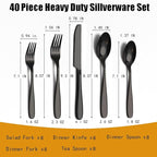 40-Piece Black Silverware Set, Flatware Set for 8, Food-Grade Stainless Steel Tableware Cutlery Set, Mirror Finished Utensil Sets for Home Restaurant, Forks Spoons and Knives Set, Dishwasher Safe