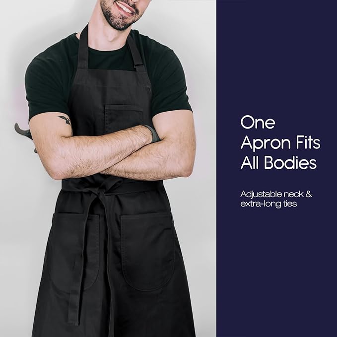 Unisex Apron with Pockets for Cooking, Salon & Art - 100% Cotton Adult Kitchen, Chef, Stylist Apron