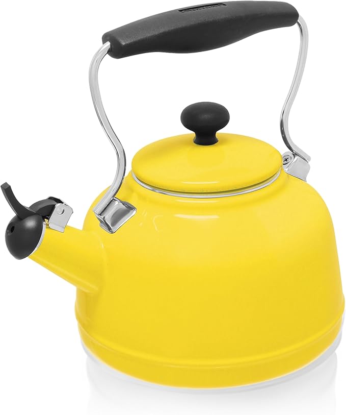 Chantal Tea Kettle, 1.7 QT, Vintage Series, Premium Enamel on Carbon Steel, Whistling, Even Heating & Quick Boil (Canary Yellow)