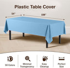 Exquisite 12-Pack Premium Plastic Tablecloth 54in. x 108in. Rectangle Table Cover - Light Blue