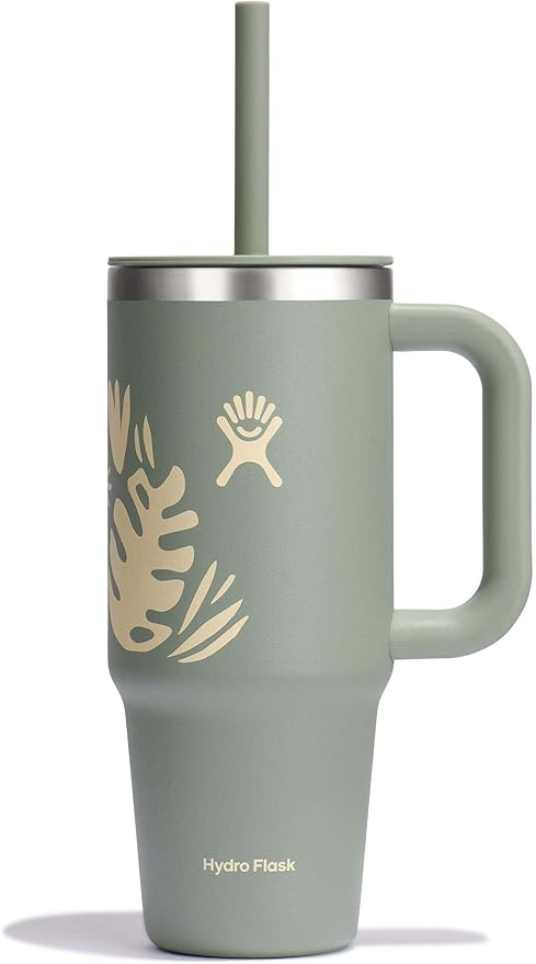 Hydro Flask 24 Oz Travel Tumbler with Handle, Lid and Straw - Insulated Stainless Steel in Botanical Bliss Agave