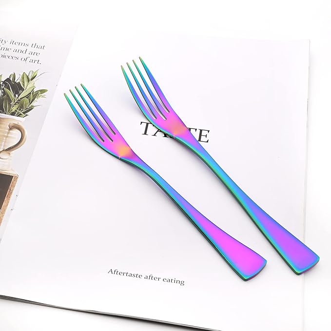 Rainbow Tableware 20Pcs Mirror Polished 18/10 Stainless Steel Luxury Flatware - Heavy Cutlery Set Service For 4 Include Knives/Forks/Spoons/Salad Fork/Teaspoon, Dishwasher Safe