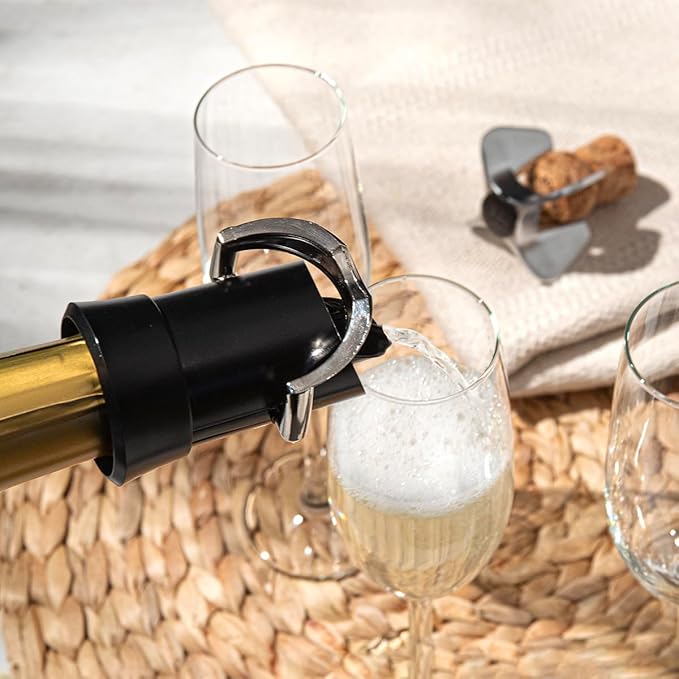 Vacu Vin Premium Champagne Bottle Stopper & Server - Preserve Bubbles for Up to a Week with Airtight Seal - Easy To Use, No Spill & Non-Drip Pouring - Kitchen Bar Counter Essentials