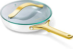 Caraway Nonstick Ceramic Frying Pan With Glass Lid (2.7 qt, 10.5") - Non Toxic, PTFE & PFOA Free - Oven Safe & Compatible with All Stovetops (Gas, Electric & Induction) - White