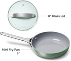 Caraway Nonstick Ceramic Mini Fry Pan With Glass Lid (1.05 qt, 8") - Non Toxic, PTFE & PFOA Free - Oven Safe & Compatible with All Stovetops (Gas, Electric & Induction) - Sage