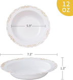 N9R 30PCS Disposable Soup Bowls with Gold Relief, 12 Oz Fancy Plastic Soup Bowls for Holidays, Parties, Weddings, Catering and Everyday Use