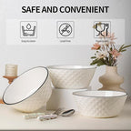 Yeacccng Deep Soup Bowls Set of 3, 46oz Large Cereal Bowls, Large Soup Bowl for Kitchen, 8 inch Diamond Pattern Decorative Bowls, Dishwasher & Microwave Safe, Scratch-Resistant, Lead-Free, Easy Clean