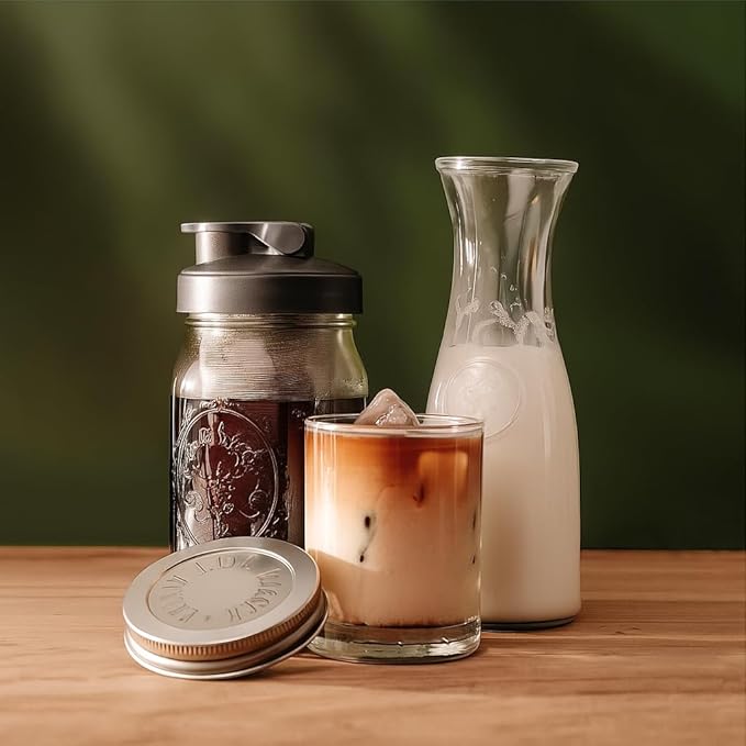 County Line Kitchen Glass Cold Brew Coffee Maker with Lid - Wide Mouth, 2 Quart (64 oz) - Heavy Duty, Leak Proof - Sun & Iced Tea Pitcher, Cold Brew Coffee, Breast Milk Storage, Water - Gray
