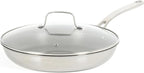 Martha Stewart Badgley Hybrid Nonstick 12 Inch TriPly Stainless Steel Large Fry Pan With Lid & Stay Cool Handle - Laser Etched Non-Toxic Nonstick Skillet - Dishwasher and Induction Safe