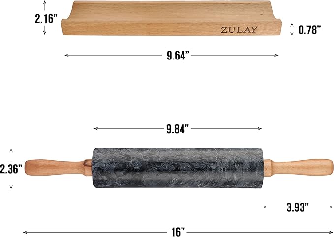 Zulay Kitchen 17-Inch Marble Rolling Pin With Stand - Polished Marble Rolling Pins For Baking - Long Rolling Pin Marble With Beechwood Handle - Non-stick Roller Pin For Baking Pastries, Bread & Pizza