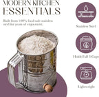 Bellemain 3 Cup Flour Sifter for Baking Fine Mesh Rotary Hand Crank with Loop Agitator for Quick Sifting, Flour Sifter Stainlees Steel