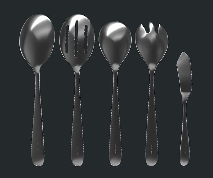 Serving Utensil Set – 18/10 Stainless Steel Serving Spoons, Salad Servers, Butter Knives, Mirror Finish, Dishwasher Safe, Elegant and Durable (10-Piece Serving Set, Fidenza)