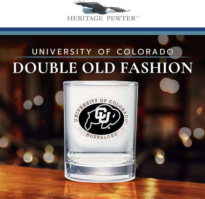 Heritage Pewter Colorado Double Old Fashion | Double Rocks Glass 14 OZ for Liquor | Expertly Crafted Pewter Glass