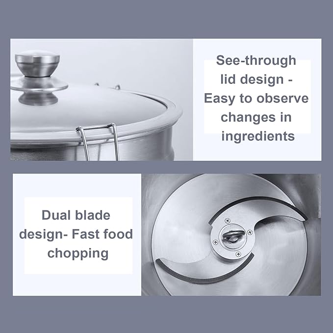 Kolice Commercial 34QT Food Processor, Stainless Steel Meat Chopper, Vegetable Cutter, Electric Food Chopper -Timer Control, Visible Transparent lid