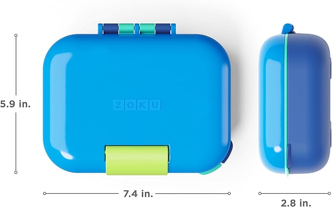 ZOKU - Mini Bento Box for Kids, Stackable, Lightweight, Leakproof, for Children, Kid Friendly Latch, Easy to Clean (Bento Jr) (Blue)