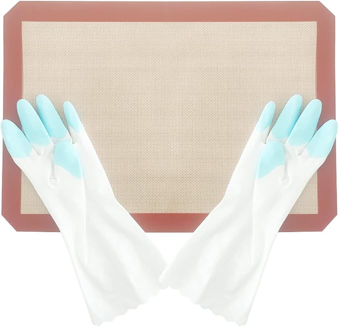 DUEBEL Non-Stick Silicone Baking Mat Set with PVC Gloves, Isomalt Tools, Pastry Isomalt Mat for Baker Confectioner- Mat 16.5”x 12” & Gloves 11.4”x 3.7”