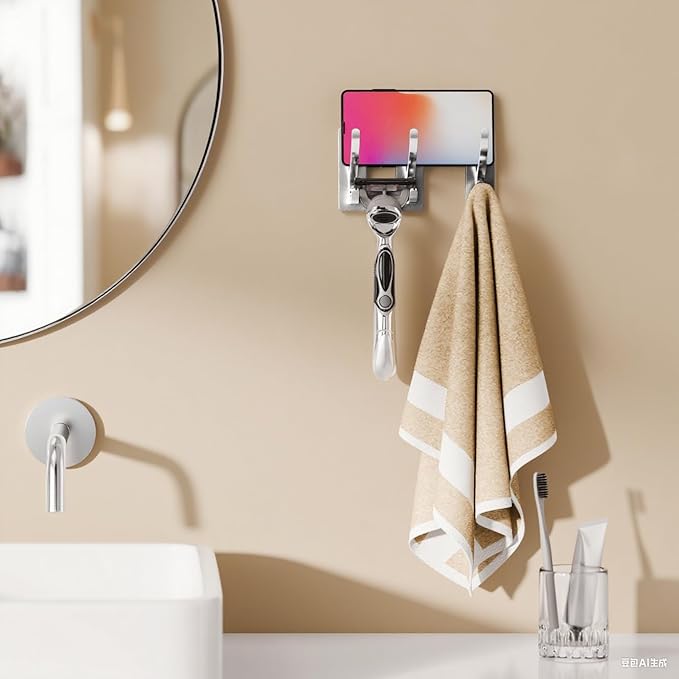 Self Adhesive Coat Hooks for Hanging: Heavy Duty Stainless Wall Hook for Towel, Backpack, Hat, Sturdy Metal Hanger for Bathroom, Bedroom, Door, Brushed Nickel 4 Pack