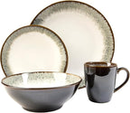 Sango Novelle 16-Piece Casual Moss Porcelain Dinnerware Set – Service for 4, Plates, Bowls & Mugs, Brown & Green Reactive Glaze, Microwave & Dishwasher Safe, for Everyday Dining & Entertainment