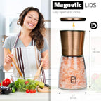 Premium Salt and Pepper Grinder Set w/Bamboo Holder - 6 oz, Copper Stainless Steel - S&P Spice Shakers - Refillable & Adjustable Coarseness Hand Mill for Spices & Seasonings - by PJC-Kitchen