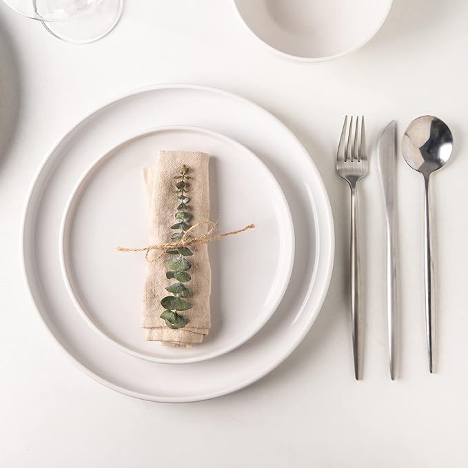 AmorArc Ceramic Plates Set of 6, 8.0 Inch Round Stoneware Salad Plates Use for Dessert, Salad, Appetizer etc,Microwave and Dishwasher Safe, Scratch Resistant Small Deep Dinner Plates-White