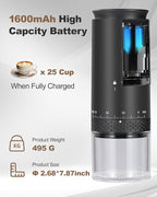 Portable Electric 420 Stainless Steel Burr Coffee Grinder, Rechargeable Small Bean Mill with 38 Adjustable Grind Settings, Cordless Travel Grinder for Espresso, Cold Brew, Pour Over, French Press