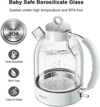 ASCOT Electric Kettle, Glass Electric Tea Kettle Gifts for Men/Women/Family 1.5L 1500W Borosilicate Glass Tea Heater, with Auto Shut-Off and Boil-Dry Protection (Polar White)