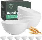 Wheat Straw Cereal Bowls 40 OZ, Unbreakable Bowls Set of 6, Microwave & Dishwasher Safe Bowl for Kitchen, Reusable Plastic Bowl for Cereal, Soup, Salad and Ramen, White