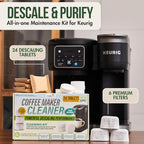 PUREHQ Coffee Machine Descaler Tablets – 24 Count Cleaning Tabs with 6 Keurig Water Filter Cartridges – Compatible with Keurig and Breville Coffee Makers