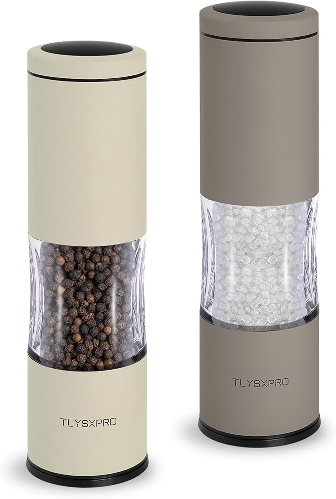 Salt and Pepper Grinder Set with Adjustable Coarseness | Manual Pepper Mill Grinder with Refillable Design | Ceramic Core | Kitchen Essential (2 Packs, Greige&Buttercream)