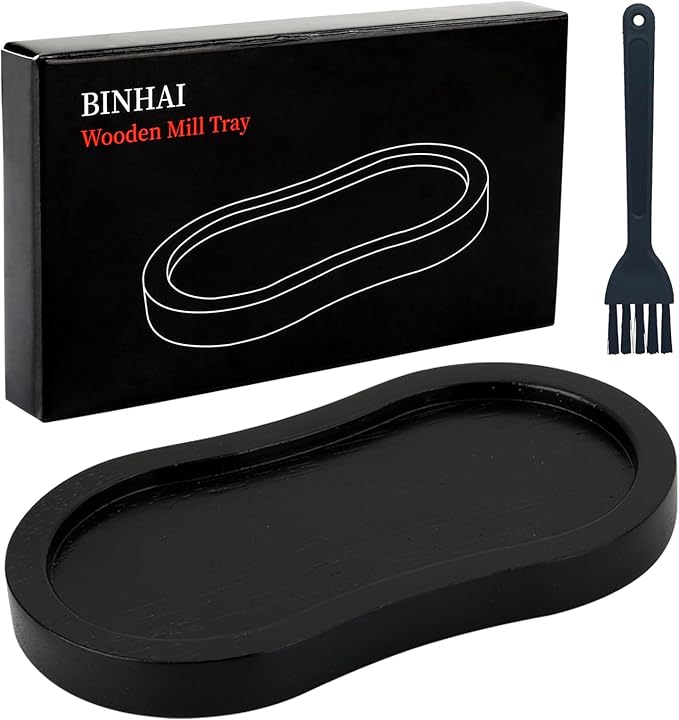 Black Salt and Pepper Mill Tray, Pepper Grinder Wood Rest, Work Surface and Dining Table Protector (Pepper mill not included)