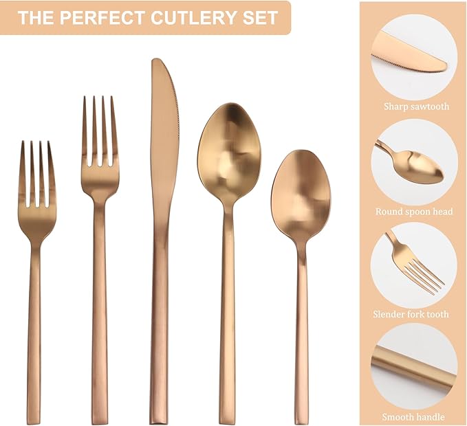 20 Piece Silverware Set for 4,Stainless Steel Flatware Set,Tableware Cutlery Set for Home and Restaurant Include Forks Knives Spoons,Mirror Finish,Dishwasher Safe (Rose Gold)