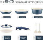 Ceramic Cookware Set Non Stick 8Pcs Pots and Pans Set Detachable Handle Induction Kitchen Cooking Set with Frying Pans Oven Dishwasher Safe, PFAS/PFOA Free, Navy