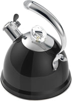 Harriet Tea Kettle Stovetop, 2.5 QT Whistling Stainless Steel Teapot, 3-Layer Base, Unique Ergonomic Handle, Includes Pot Holder & Mat, Electric/Induction/Gas Stovetops Applicable, Black